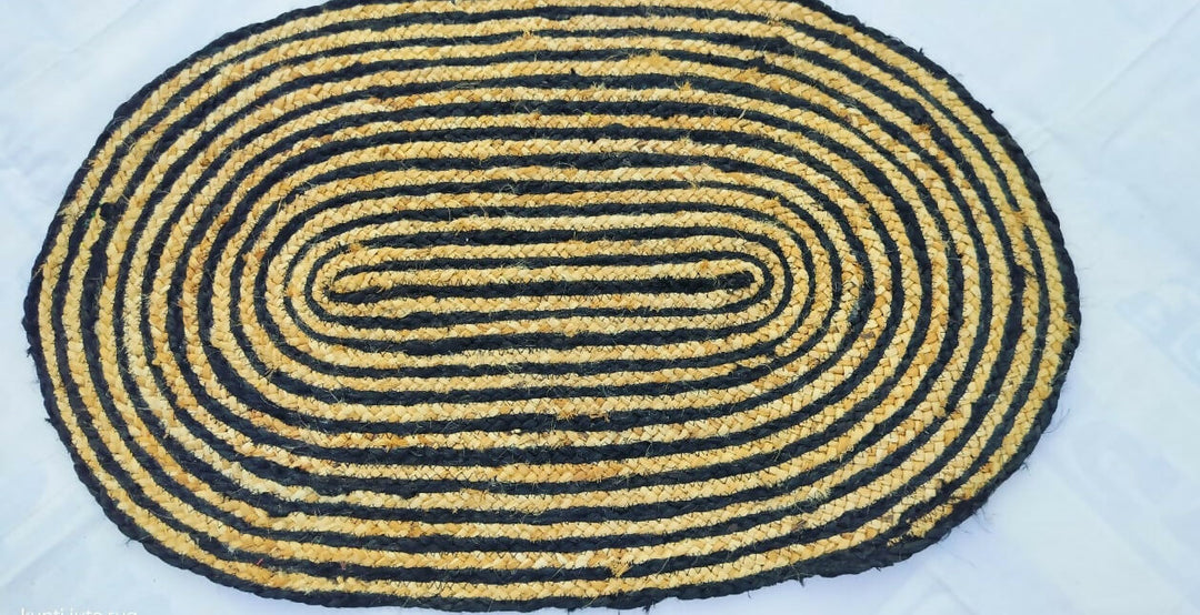 Sonia Artisan Collections | Handmade Oval Jute Rug | Black & Natural Striped Design | Bulk Export Only- on Lucasgift