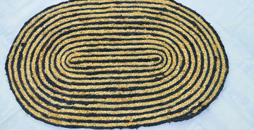 Sonia Artisan Collections | Handmade Oval Jute Rug | Black & Natural Striped Design | Bulk Export Only- on Lucasgift
