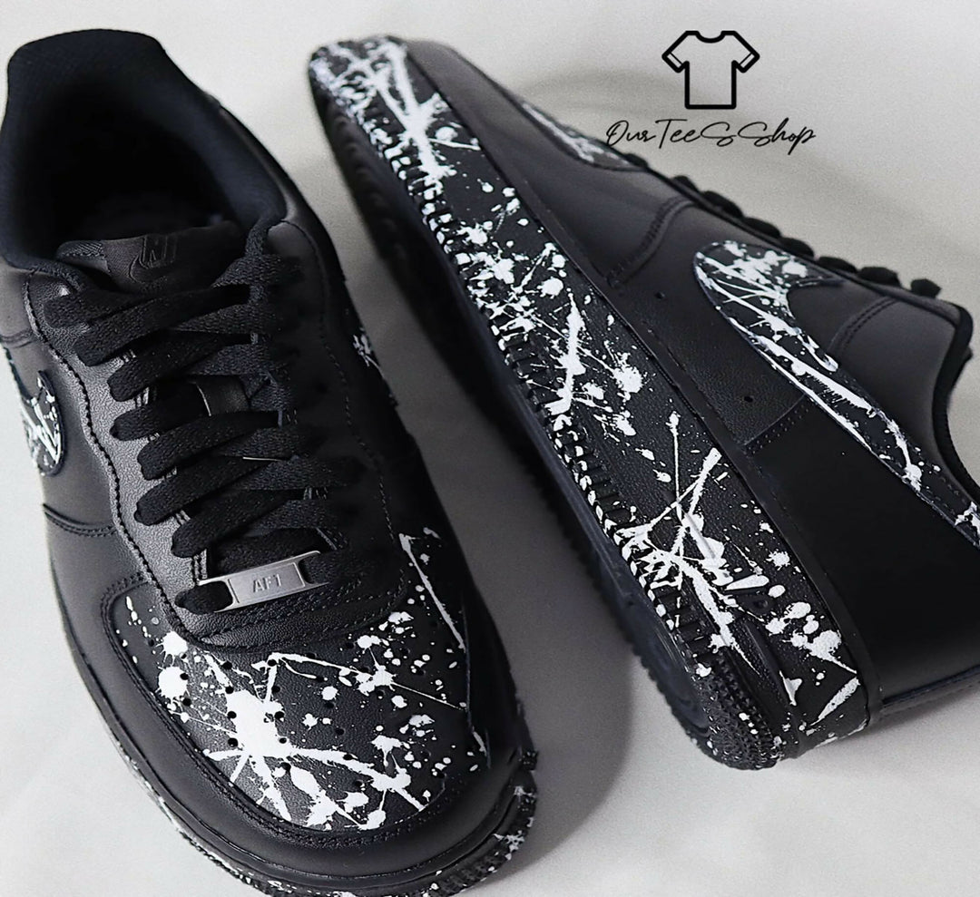 Custom Black Splatter AF1 Sneakers, Hand Painted Personalized Shoes