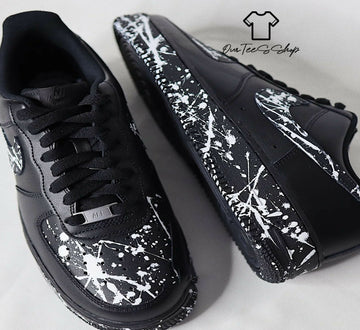 Custom Black Splatter AF1 Sneakers, Hand Painted Personalized Shoes
