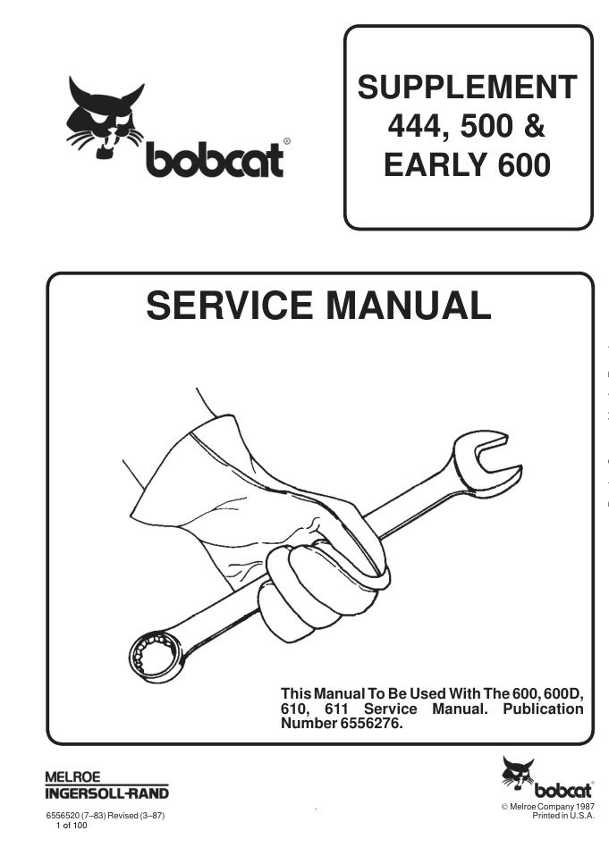 BOBCAT 444 500 600 SKID STEER LOADER SERVICE SHOP REPAIR MANUAL- on Lucasgift
