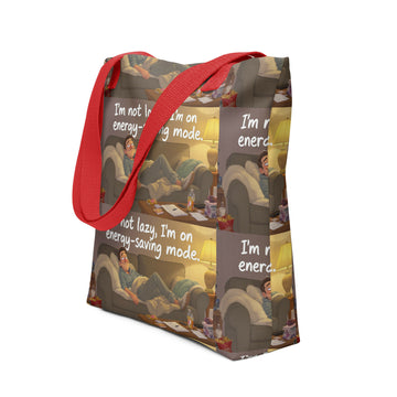 Energy-Saving Mode Living – Cozy Humor Tote- on Lucasgift