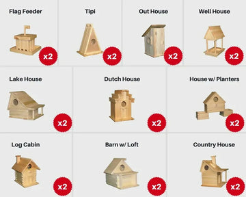 20 pack Birdhouse and Feeder kits. 2 ea. of 10 different styles.- on Lucasgift