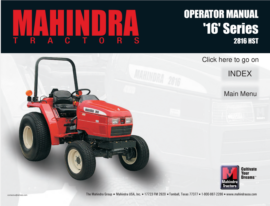 MAHINDRA 2816 TRACTOR 16 SERIES OPERATORS MANUAL- on Lucasgift