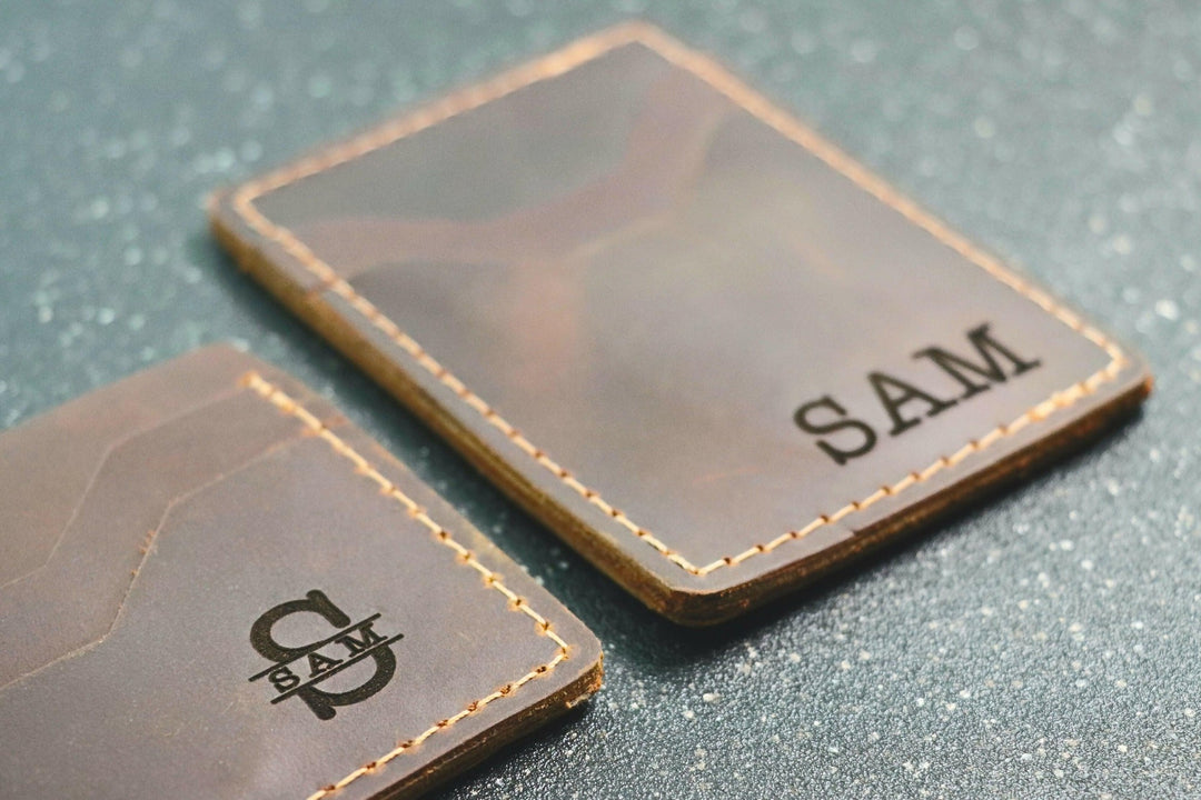 Personalized Slim Card Wallet, Christmas Gift, Minimalist Leather Card holder, Monogrammed Wallet, Western Initials- on Lucasgift