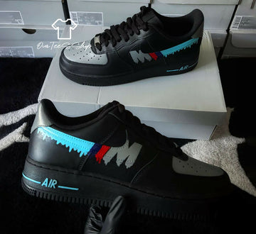 Custom BMW Black Drip AF1 Sneakers, Hand Painted Personalized Shoes