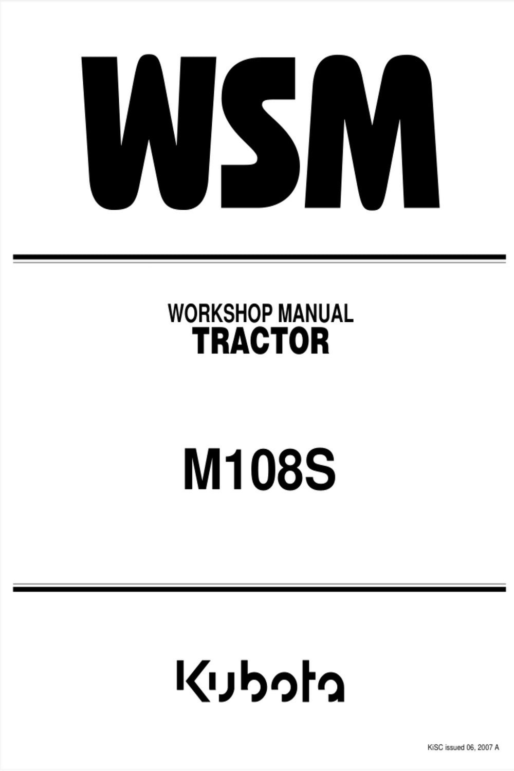 KUBOTA M108S M108 S TRACTOR SERVICE REPAIR WORKSHOP MANUAL