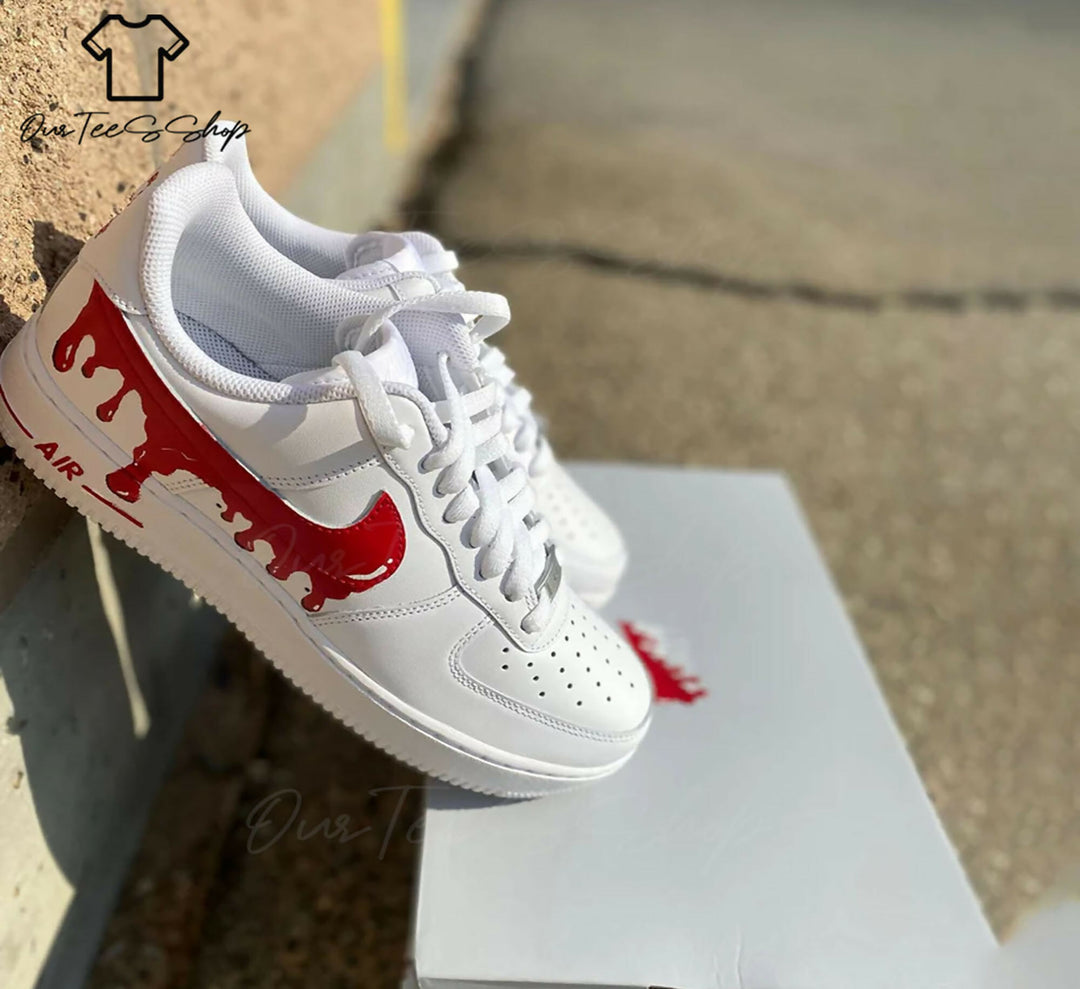 Custom Red Drip AF1 Sneakers, Hand Painted Personalized Shoes