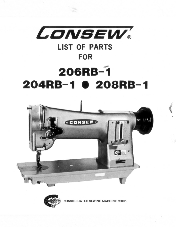 CONSEW 204RB-1, 206RB-1 AND 208RB-1 PARTS MANUAL- on Lucasgift