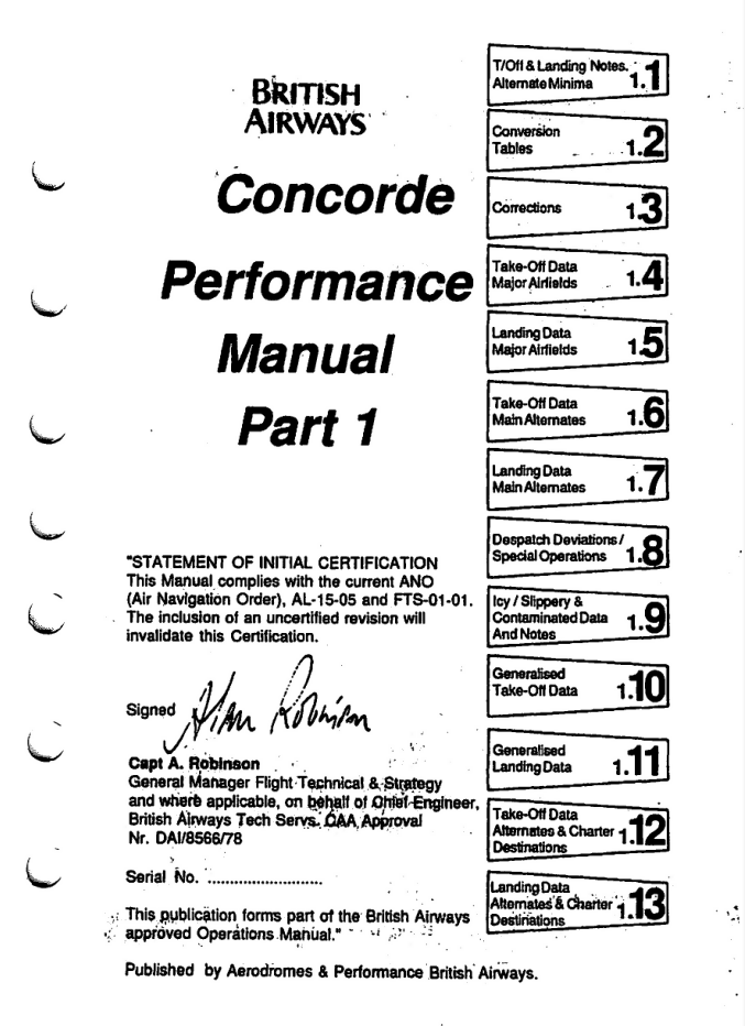 British Airways Concorde Performance Manuals Part 1- on Lucasgift