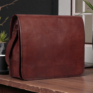 Handmade Full Grain Leather Laptop Messenger Bag: Crossbody Satchel- on Lucasgift