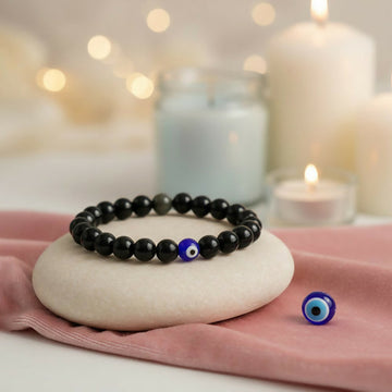 Black Onyx and Blue Evil Eye Protection Bracelet