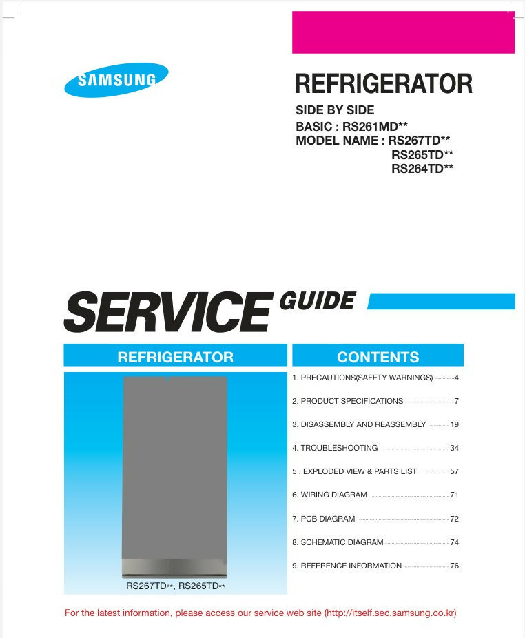 SAMSUNG RS265TDRS, RS267TDRS, SERVICE REPAIR MANUAL- on Lucasgift