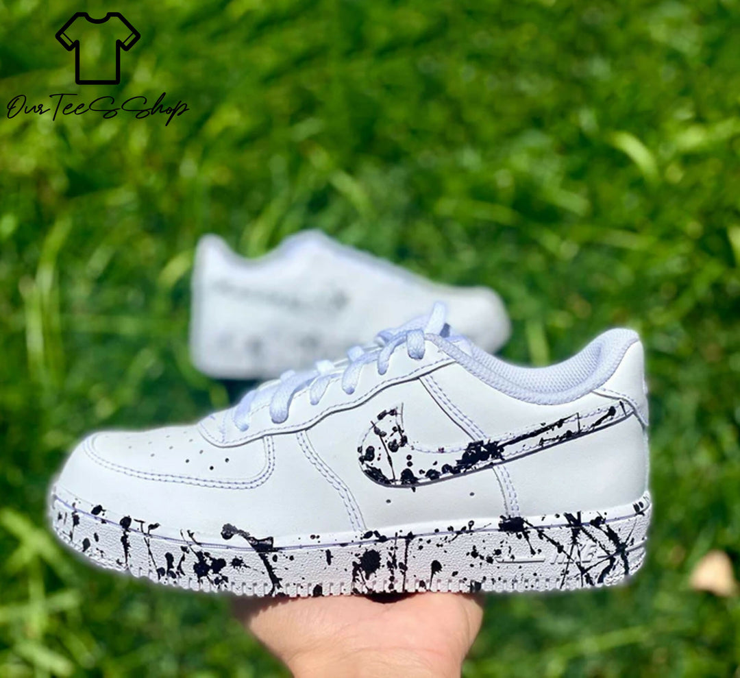 Custom Splatter Black AF1 Sneakers, Hand Painted Personalized Shoes