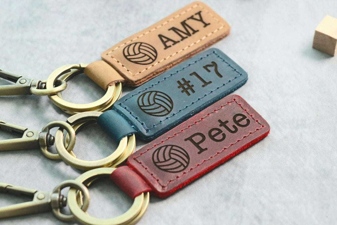 Personalized Volleyball Keychain, Backpack Tags, Leather Keychains, Kid's Name Tags, Sport Keyrings, Charms, Team Gift- on Lucasgift