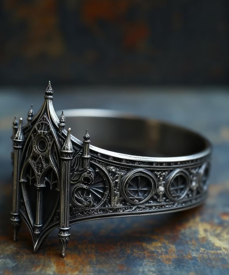 Cathedral Spire Ring — Handcrafted Sterling Silver Gothic Crown Band • Miniature Chapel Statement Ring- on Lucasgift