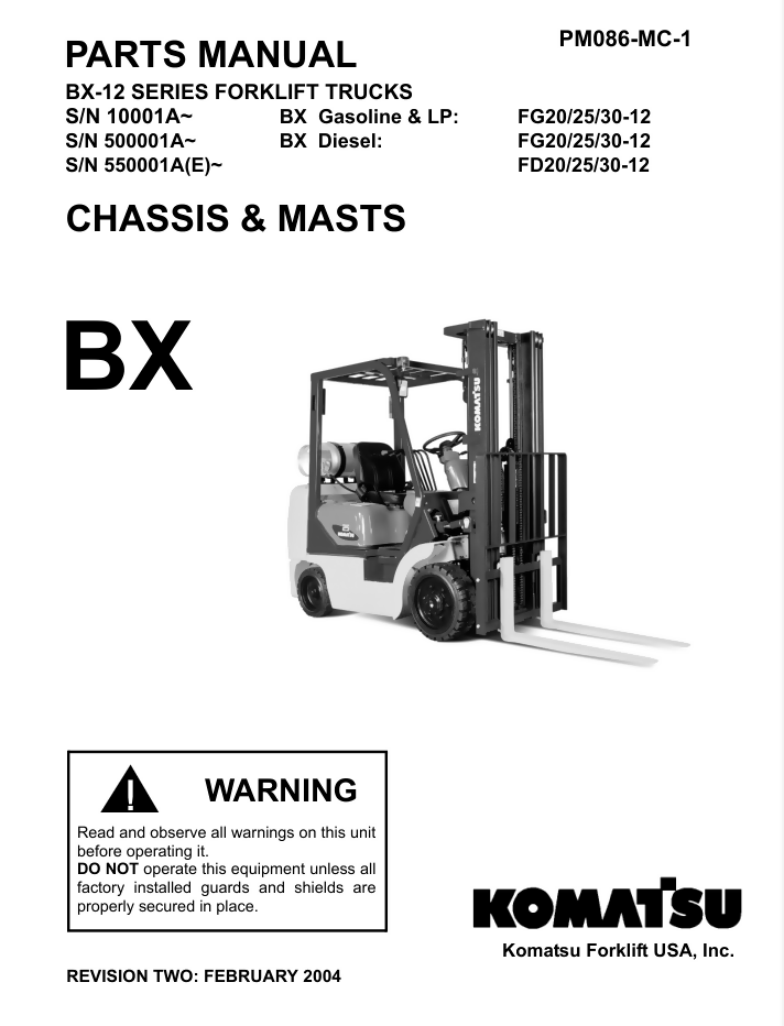 KOMATSU FG25-12 FORKLIFT PARTS MANUAL- on Lucasgift