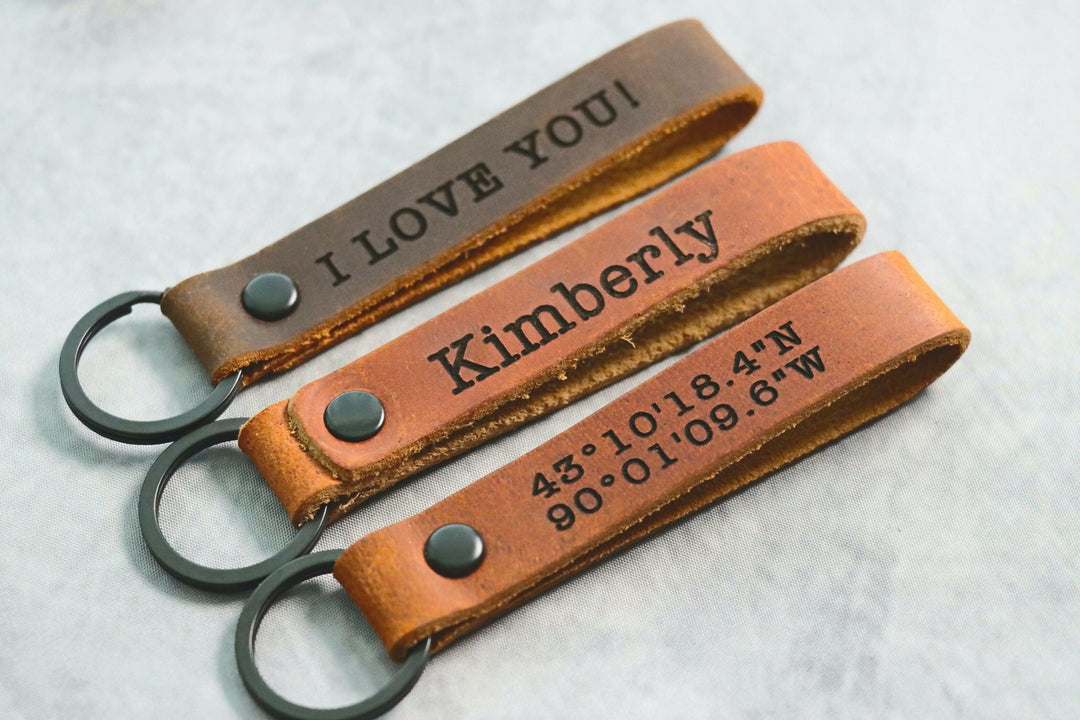 SLIM Personalized Leather Keychain. Custom Leather Keychain. Monogrammed Leather Key fob- on Lucasgift