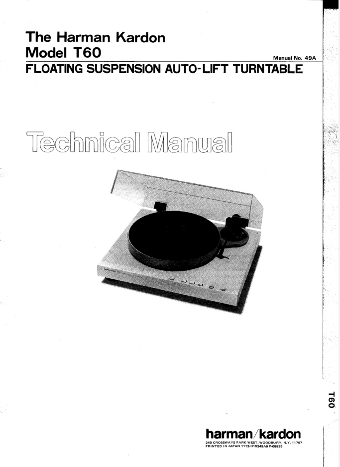 HARMAN KARDON T60 TURNTABLE Service Manual- on Lucasgift