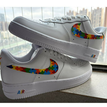 Custom Autism Awareness Air Force 1 – Hand-Painted Puzzle Sneakers