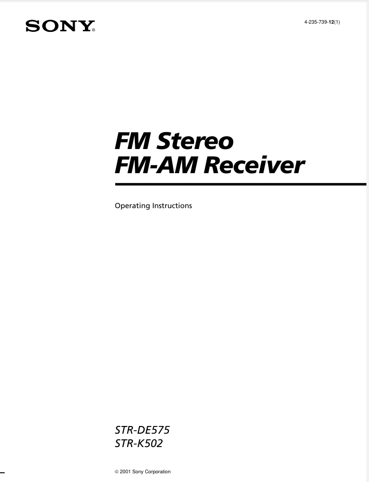 Sony STR-DE575 STR-K502 AV Receiver Owners Manual- on Lucasgift
