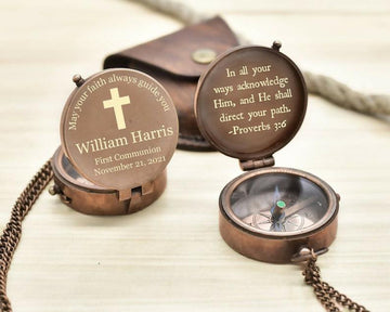 Baptism Gift Boy, First Communion Gift, First Holy Communion Gift, Confirmation Gift for Boy, Engraved Nautical Compass, Christmas Gifts- on Lucasgift