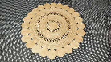 Sonia Artisan Collections | Natural Jute Scalloped Round Rug | Handmade Rustic Boho Decor- on Lucasgift