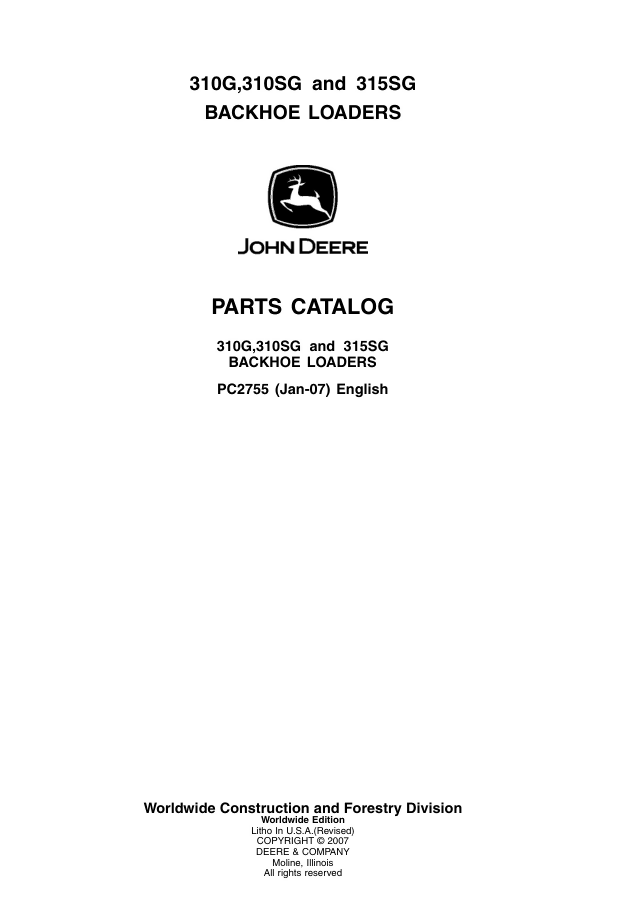 JOHN DEERE 310SG BACKHOE LOADER PARTS MANUAL- on Lucasgift