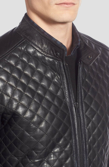 Men's Handmade Quilted Leather Biker Jacket – Premium Genuine Motorcycle Leather Jacket