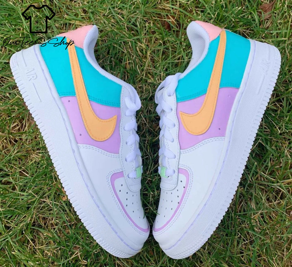Custom Multicolor Pastel AF1 Sneakers, Hand Painted Personalized Shoes- on Lucasgift