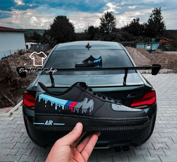 Custom BMW Black Drip AF1 Sneakers, Hand Painted Personalized Shoes