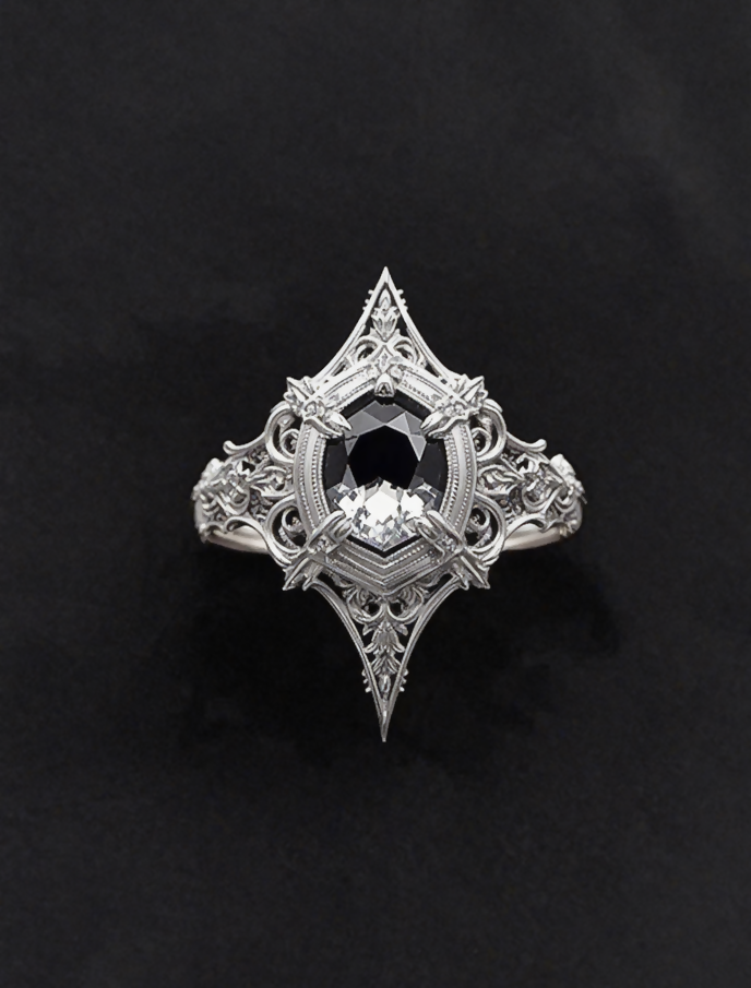 Baroque Gothic Ring, Sterling Silver Intricate Filigree Band, Vintage Statement Heirloom, Handmade Romantic Gift- on Lucasgift