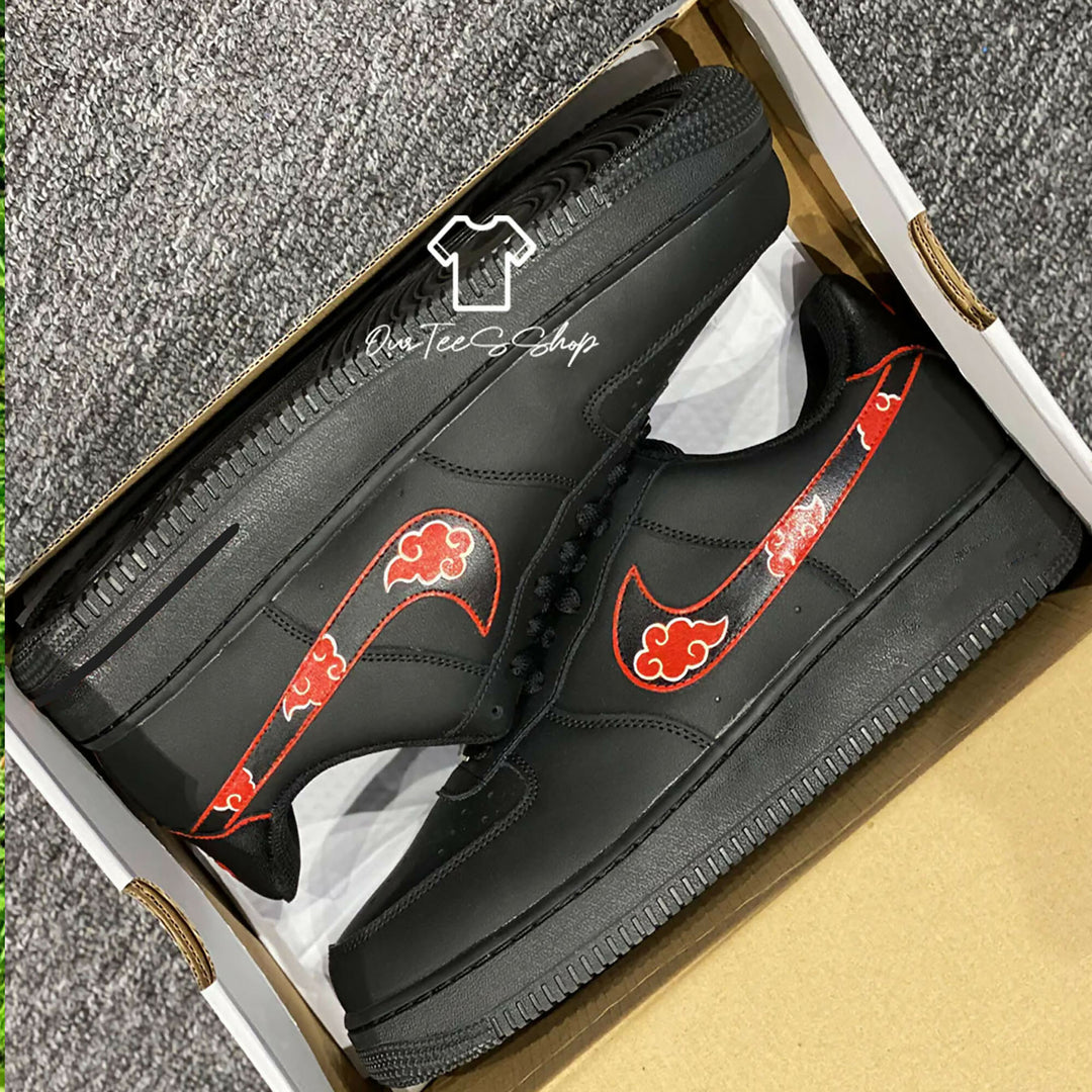 Custom Anime Black AF1 Sneakers, Hand Painted Shoes