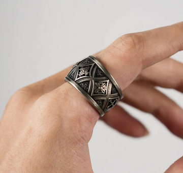 Sterling Silver Gothic Cathedral Ring: Antiqued Cross Armor Ban- on Lucasgift