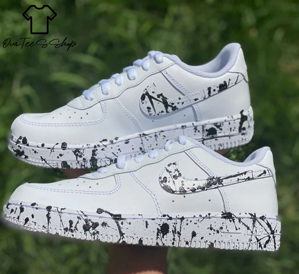 Custom Splatter Black AF1 Sneakers, Hand Painted Personalized Shoes- on Lucasgift
