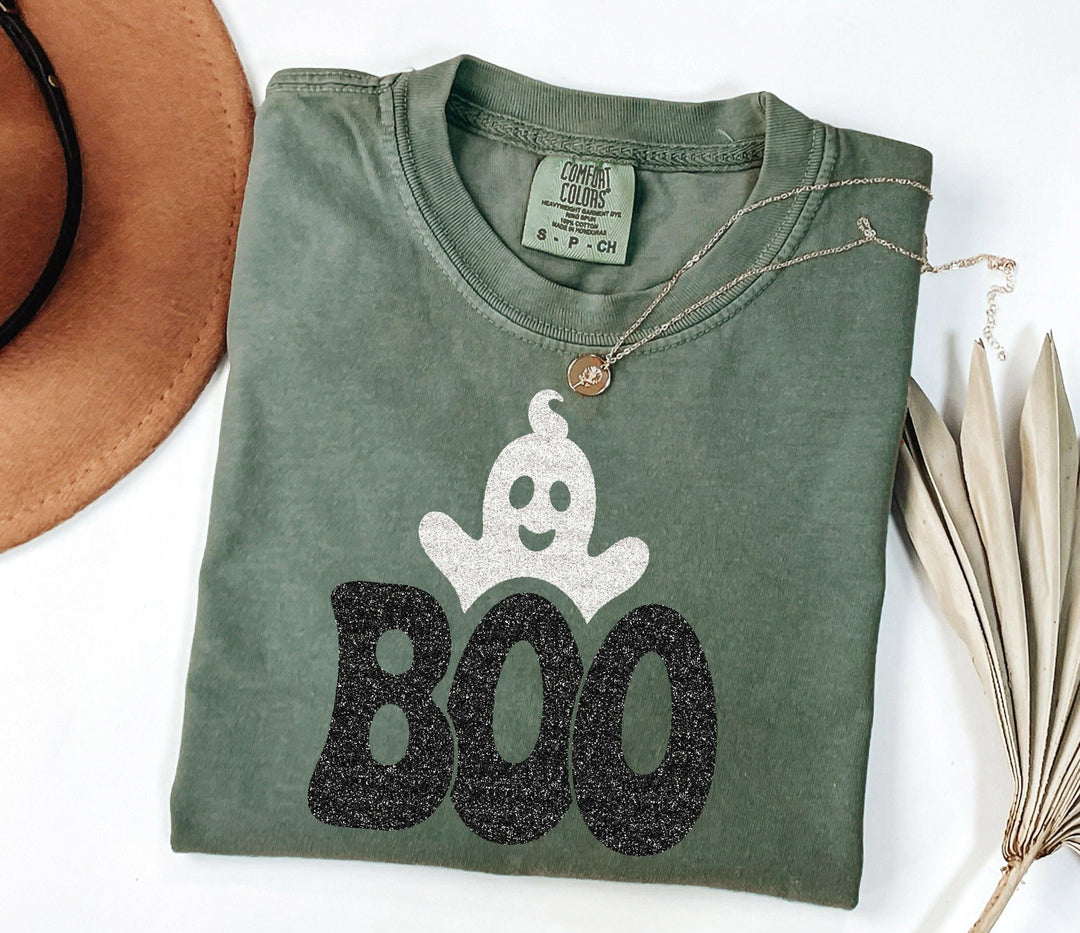 Copy of Boo shirt, Glitter boo tee,Halloween comfor colors tee,Glitter boo tee, cute boo tee, boo outfit-Comfort color S-Moss on Lucasgift