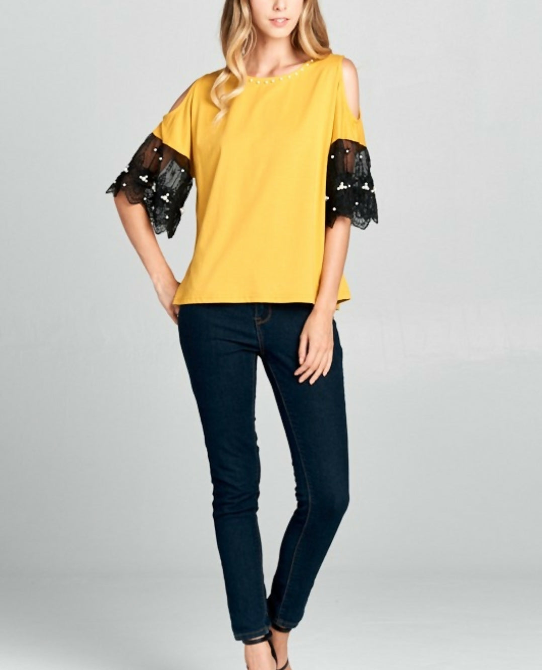 Crochet Lace Cold Shoulder Sleeves Top- on Lucasgift