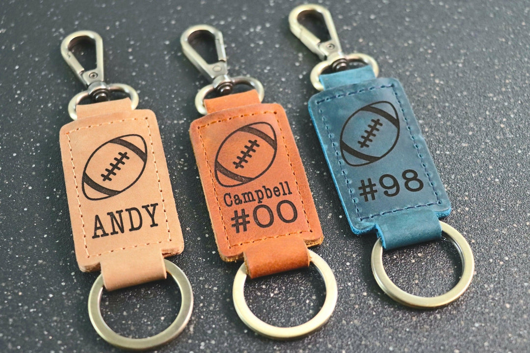 Football Personalized Keychain / Keyring / bag Tag / Name Tag - Leather Keychain- on Lucasgift