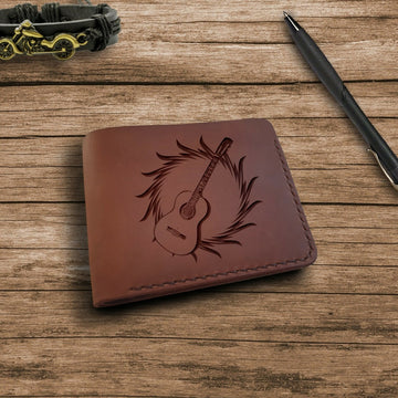 Guitar Gifts Personalized Wallet Guitar Teacher Gifts Custom Bifold Fine Mens Leather Front Pocket Wallet, Engraved Small Leather Wallet- on Lucasgift