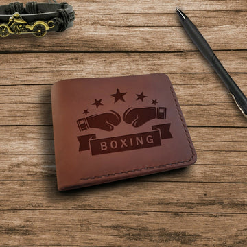 Boxing Gift. Personalized Wallet. Engraved Custom Leather Wallets for Men Gifts For Boxers. Personalized Leather Gift for Him Men's Boxing Gifts Ideas- on Lucasgift