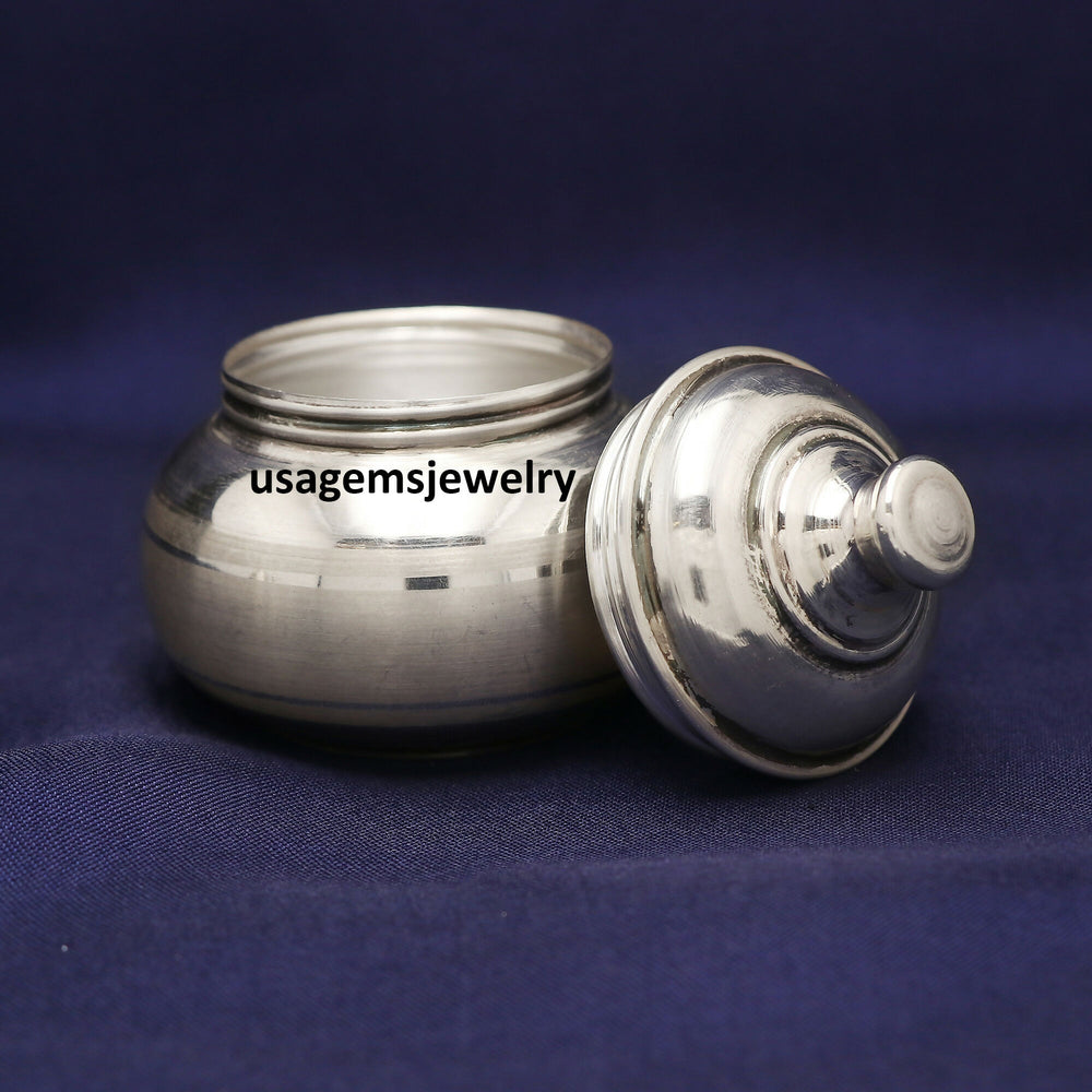 Vintage Silver Round Storage Box | Minimalist Polished Kumkum Container with Lid | Jewelry & Keepsake Case | 27.6g Bj1008- on Lucasgift