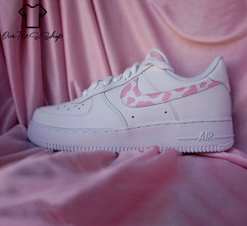 Custom Cow Print Pink AF1 Sneakers, Hand Painted Personalized Shoes