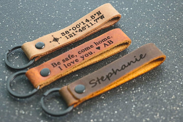 SLIM Personalized Leather Keychain, Personalized Coordinates Keychain, Where it All Began, 3 year Anniversary Gift. Mens gift, Mothers day gift- on Lucasgift