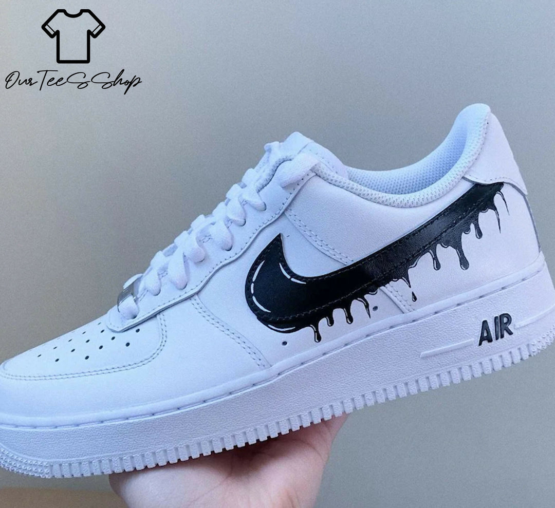 Custom Black Drip AF1 Sneakers, Hand Painted Personalized Shoes