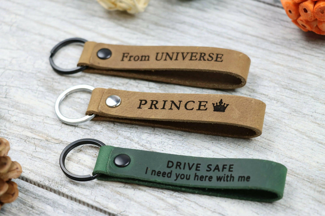 Set of 3 Slim Personalized Leather Keychain , Real Leather, Same Day Shipping, Free Shipping US- on Lucasgift