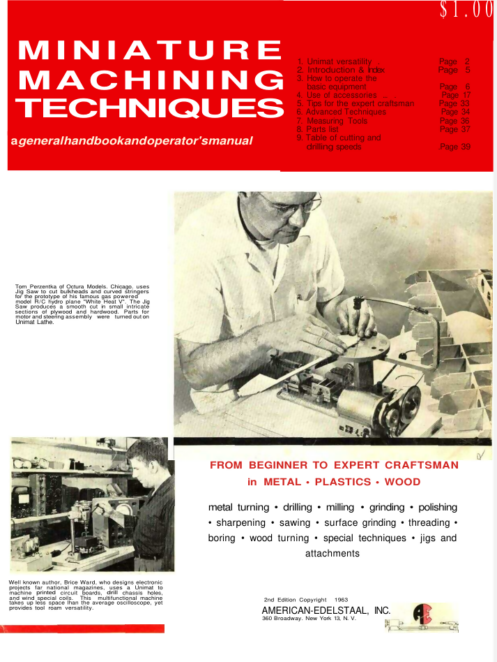 Unimat Lathe DB200 Manual, Parts List, Machining Techniques- on Lucasgift