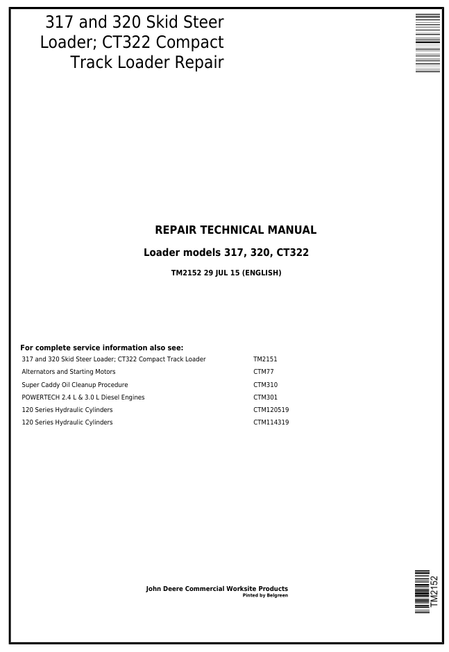 John Deere 317, 320 Skid Steer Loaders Technical Service Manual TM2152- on Lucasgift