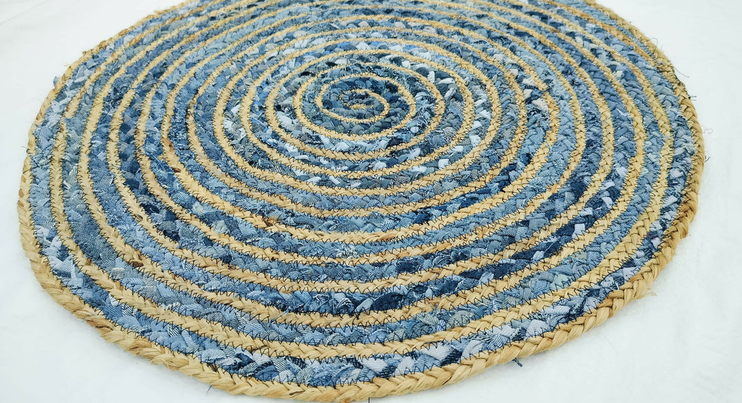 Handmade Jute Denim Round Rug: Boho Eco-Friendly Decor- on Lucasgift