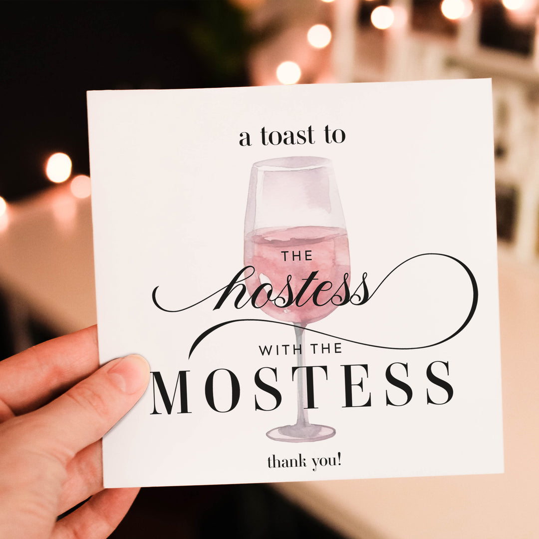 Hostess Thank You Card Blush Pink Champagne Glass Card-Lucasgift