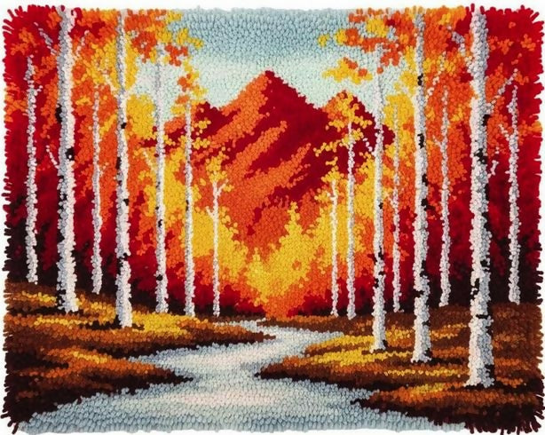 Rug Making Latch Hooking Kit | Autumn Birch Forest-60x40cm-Blank Canvas on Lucasgift
